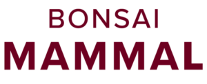 bonsai mammal text dark red logo